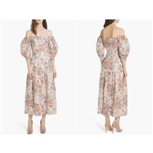 Rebecca Taylor Marlena Off the Shoulder Floral Midi Dress Size 6